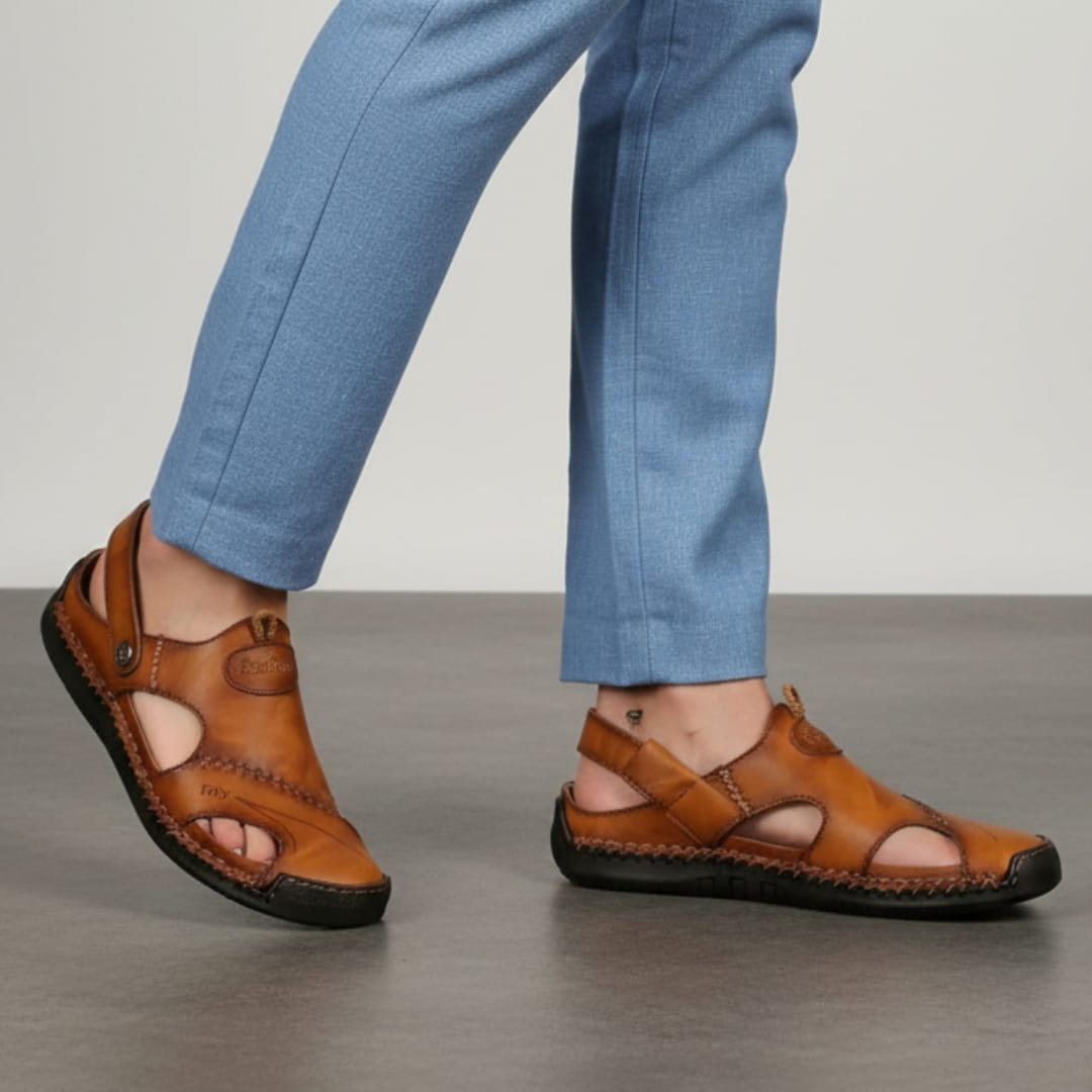 Giovanni Genuine Leather Sandals — Hand-Stitched Casual Summer Footwear