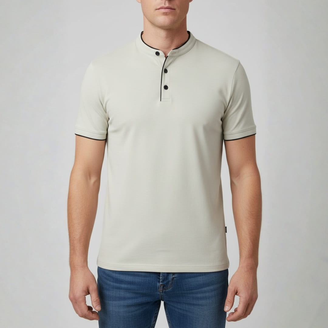 Leandro Collarless Performance Polo Shirt — Lightweight Breathable Casual Top