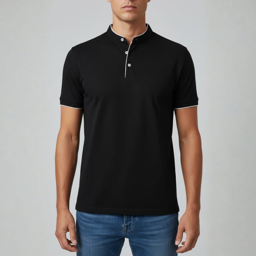 Leandro Collarless Performance Polo Shirt — Lightweight Breathable Casual Top