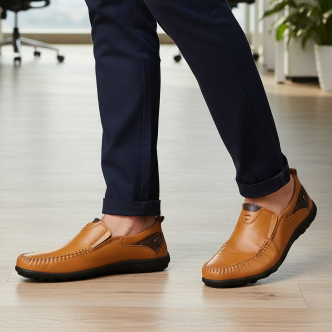 Steffano Slip-On Leather Loafers — Cushioned Minimalist Casual Dress Shoes