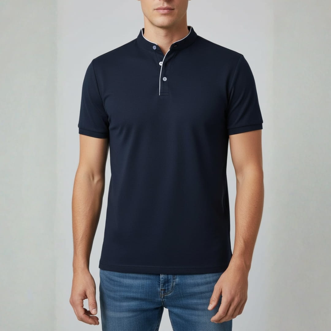 Leandro Collarless Performance Polo Shirt — Lightweight Breathable Casual Top