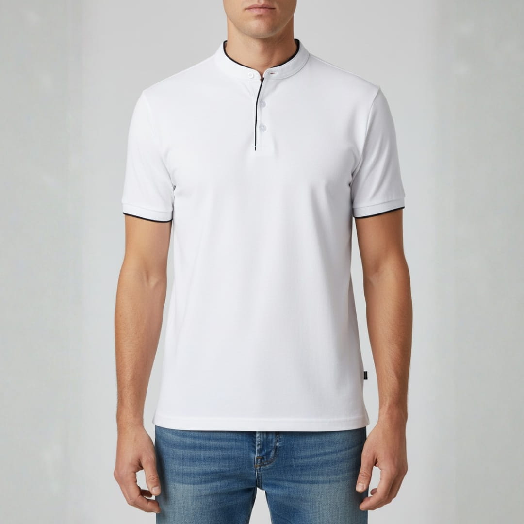 Leandro Collarless Performance Polo Shirt — Lightweight Breathable Casual Top