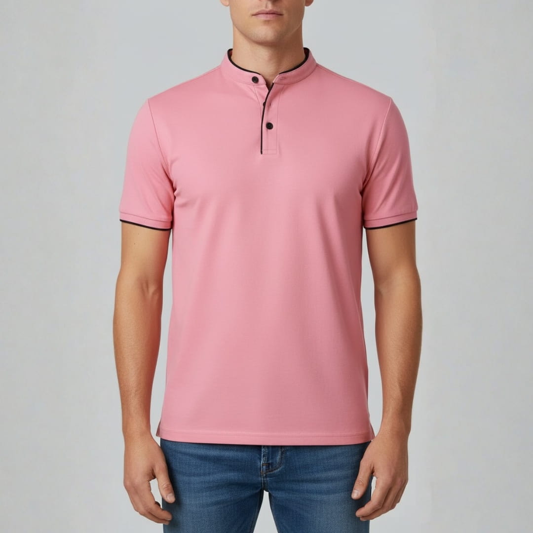 Leandro Collarless Performance Polo Shirt — Lightweight Breathable Casual Top