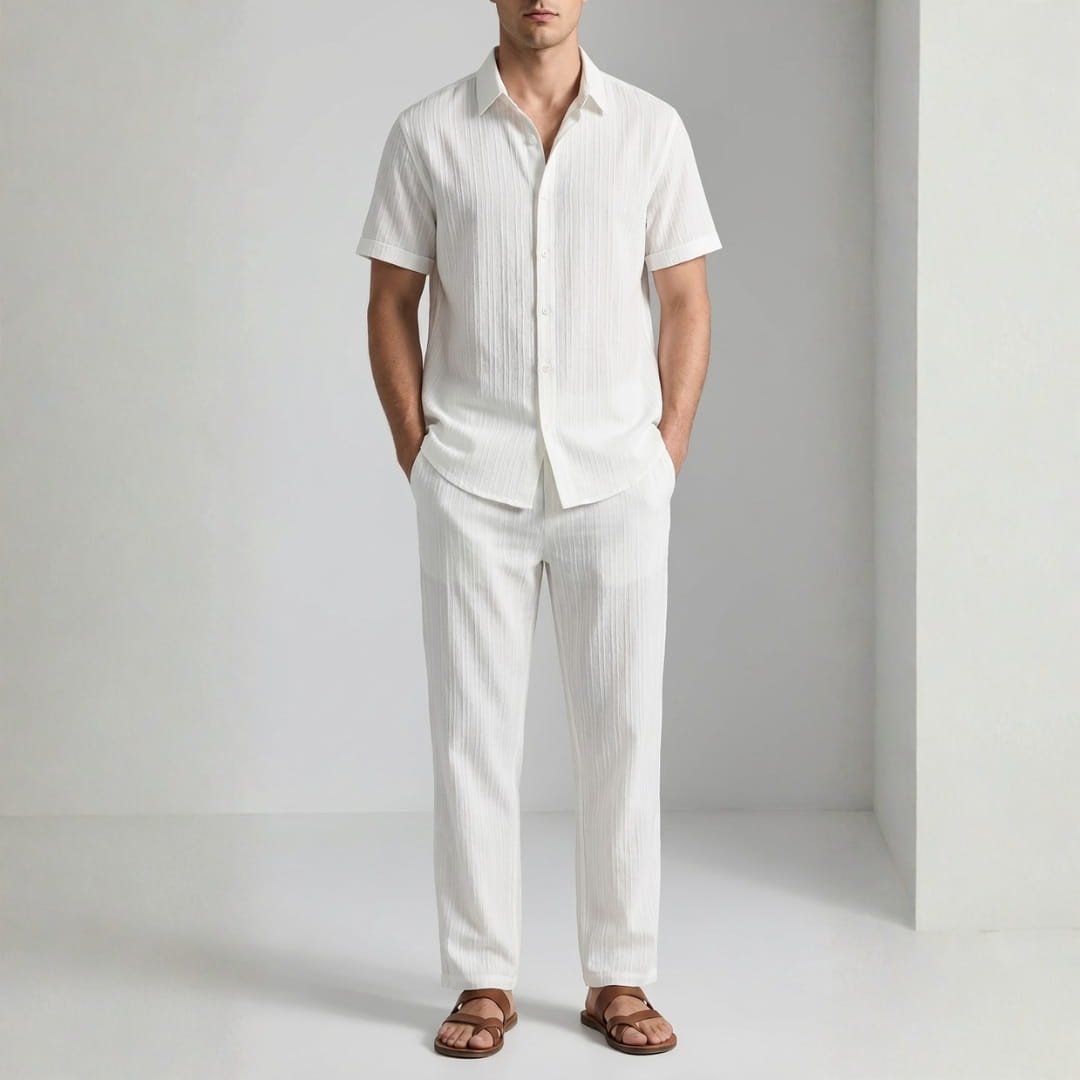 Trevor Premium Textured Summer Set — Lightweight Casual Shirt-Pants Outfit Set