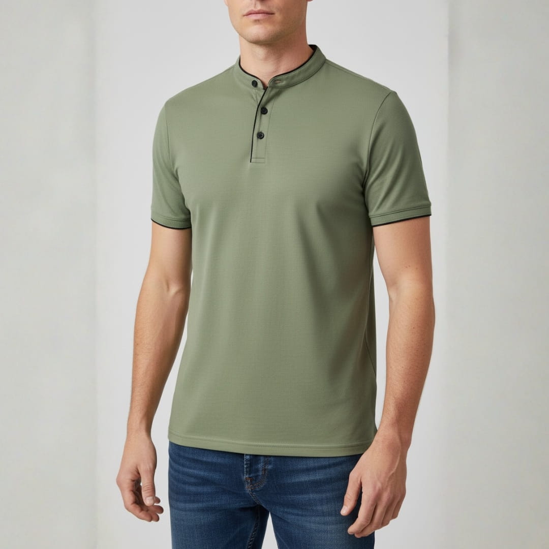Leandro Collarless Performance Polo Shirt — Lightweight Breathable Casual Top