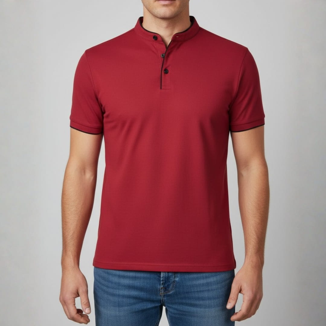 Leandro Collarless Performance Polo Shirt — Lightweight Breathable Casual Top