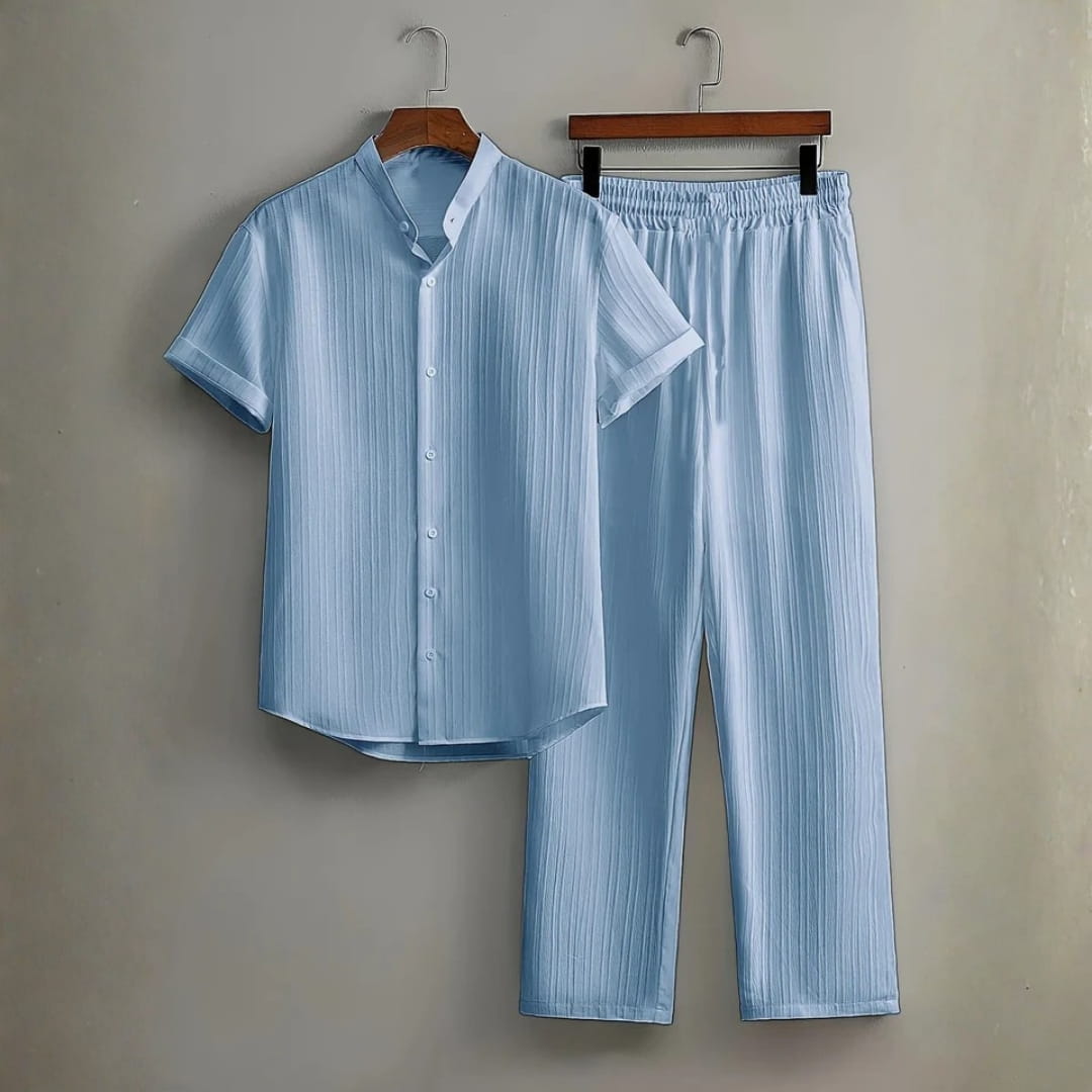 Trevor Premium Textured Summer Set — Lightweight Casual Shirt-Pants Outfit Set