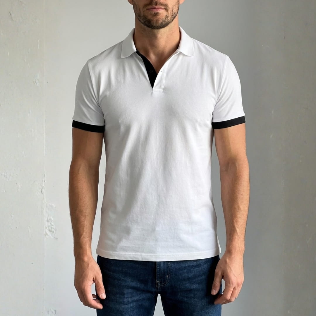 Gabriele Cotton Blend Polo Shirt — Contrast Color Casual Top