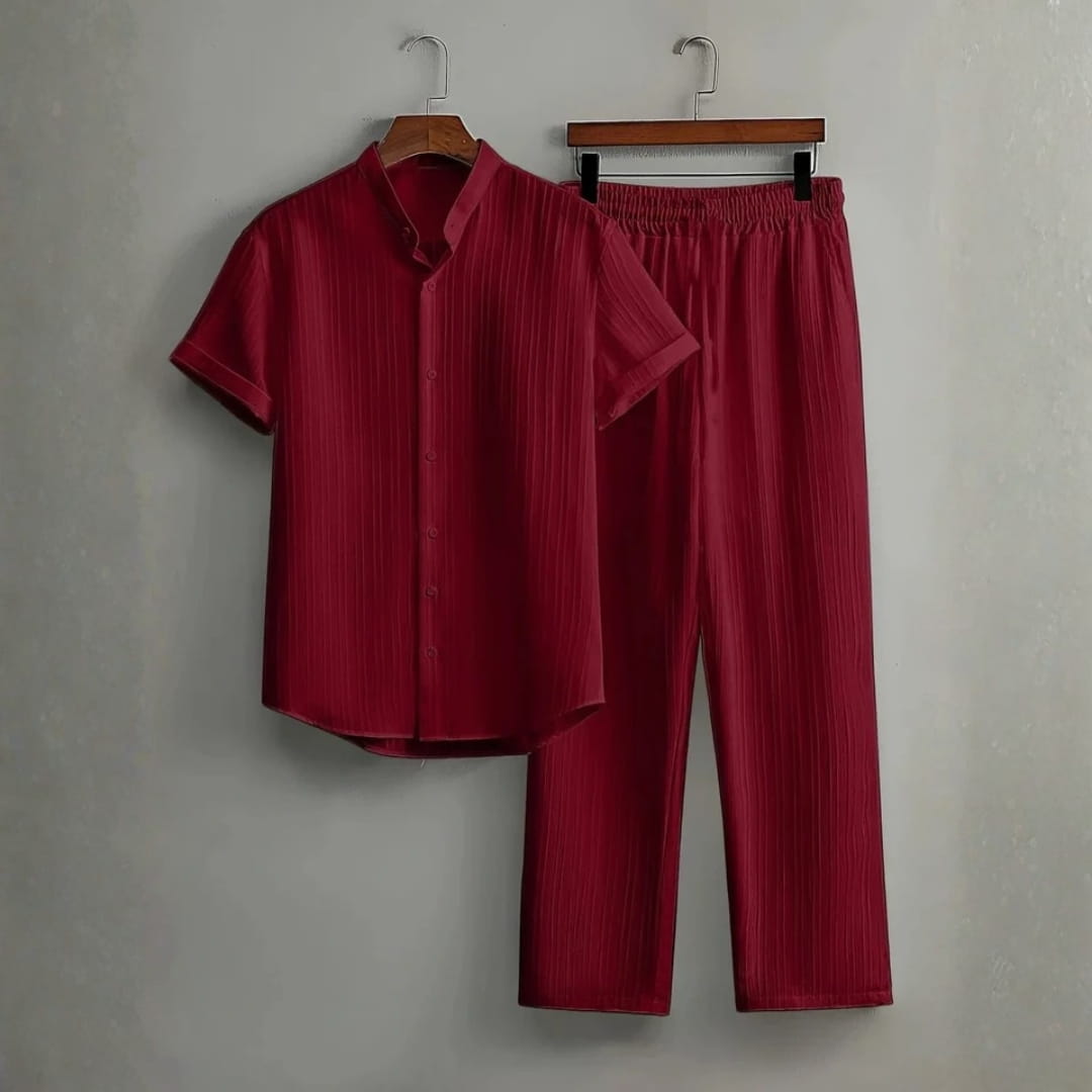Trevor Premium Textured Summer Set — Lightweight Casual Shirt-Pants Outfit Set