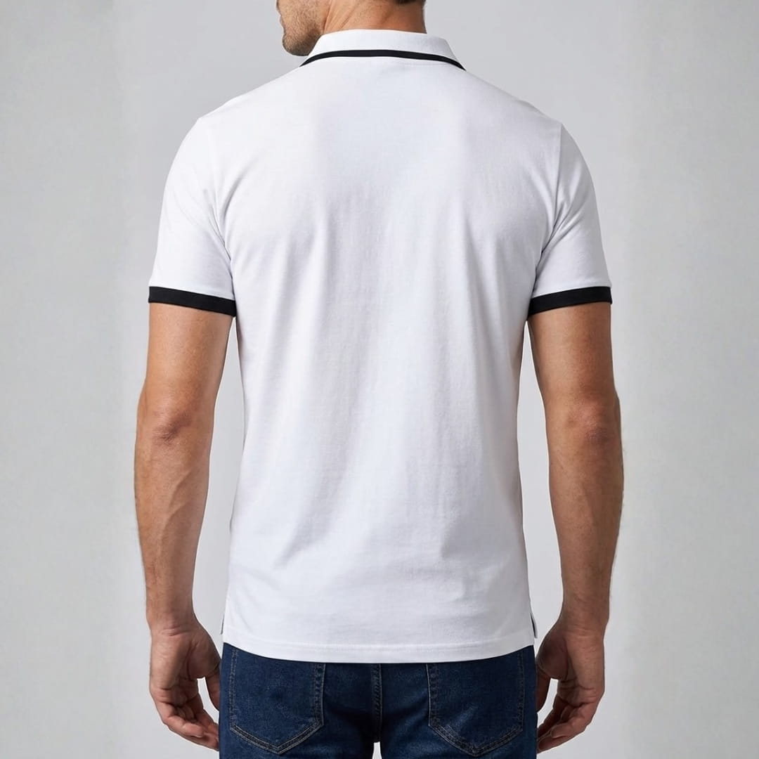 Gabriele Cotton Blend Polo Shirt — Contrast Color Casual Top
