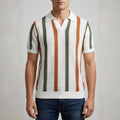 Riccardo Cotton Knit Polo Shirt — Textured Stripe Tailored Casual Top