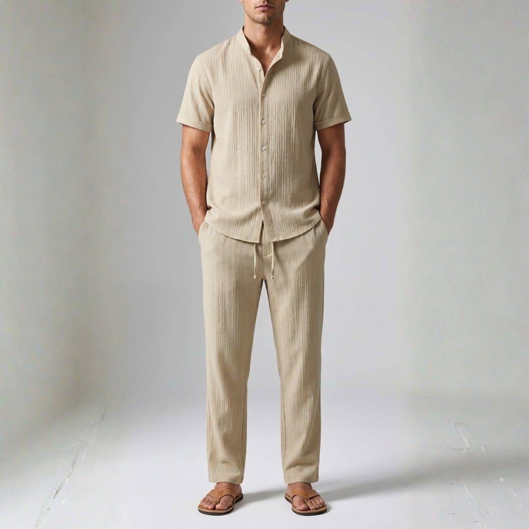 Trevor Premium Textured Summer Set — Lightweight Casual Shirt-Pants Outfit Set