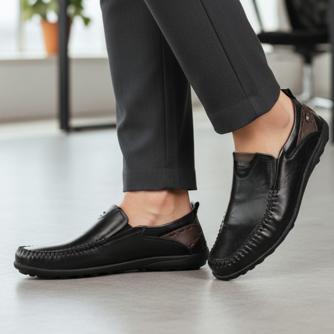 Steffano Slip-On Leather Loafers — Cushioned Minimalist Casual Dress Shoes