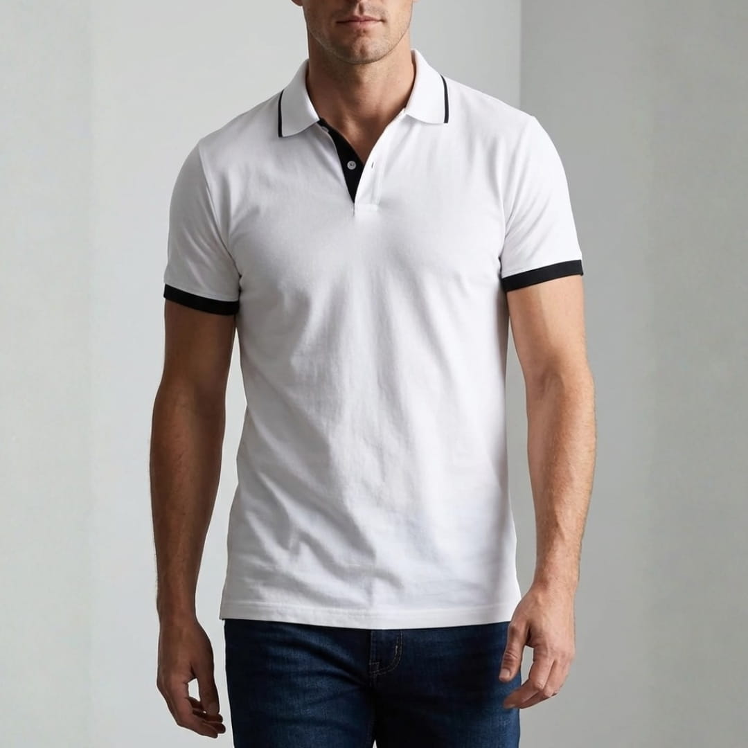 Gabriele Cotton Blend Polo Shirt — Contrast Color Casual Top