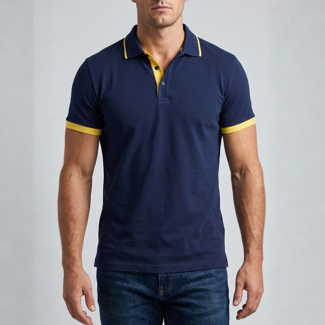 Gabriele Cotton Blend Polo Shirt — Contrast Color Casual Top