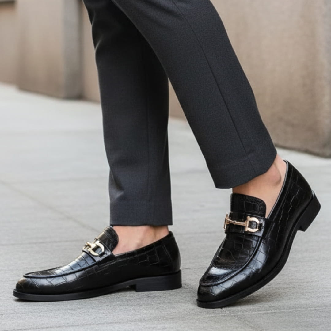 Domenico Genuine Leather Buckle Loafers — Polished Slip-On Casual Dress Shoes