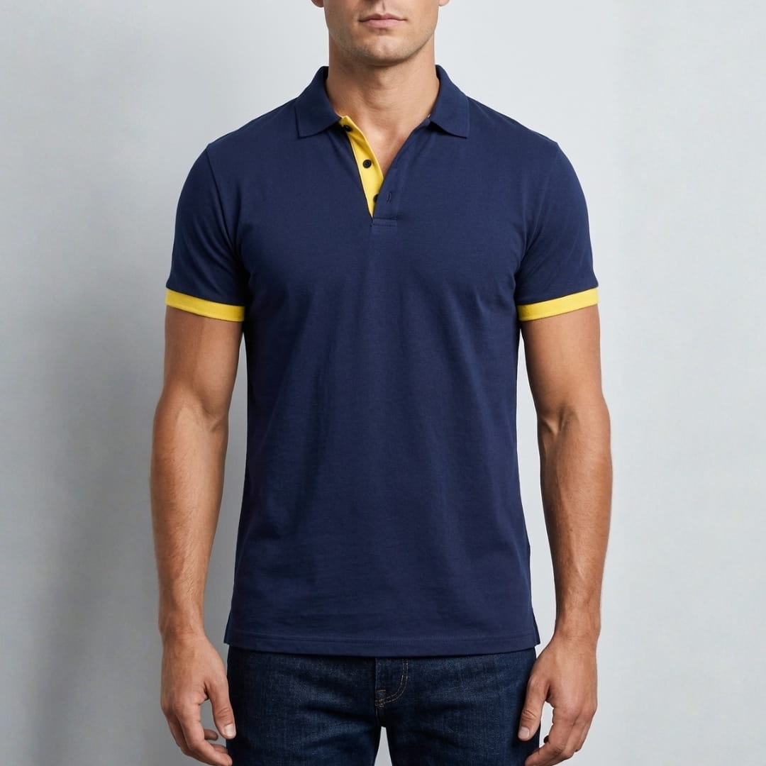 Gabriele Cotton Blend Polo Shirt — Contrast Color Casual Top