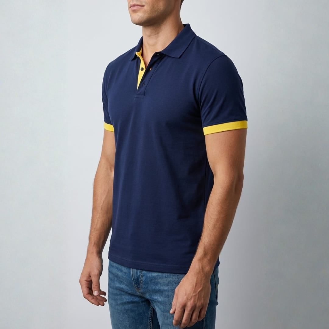 Gabriele Cotton Blend Polo Shirt — Contrast Color Casual Top