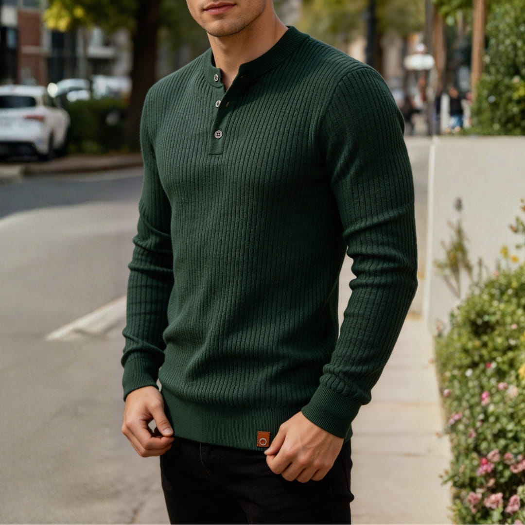 Paulo Rib Knit Henley Shirt – Stretch Casual Long Sleeve Smart Fit