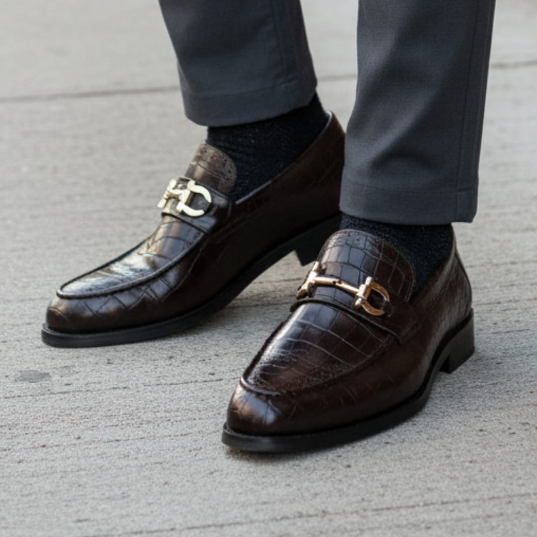 Domenico Genuine Leather Buckle Loafers — Polished Slip-On Casual Dress Shoes