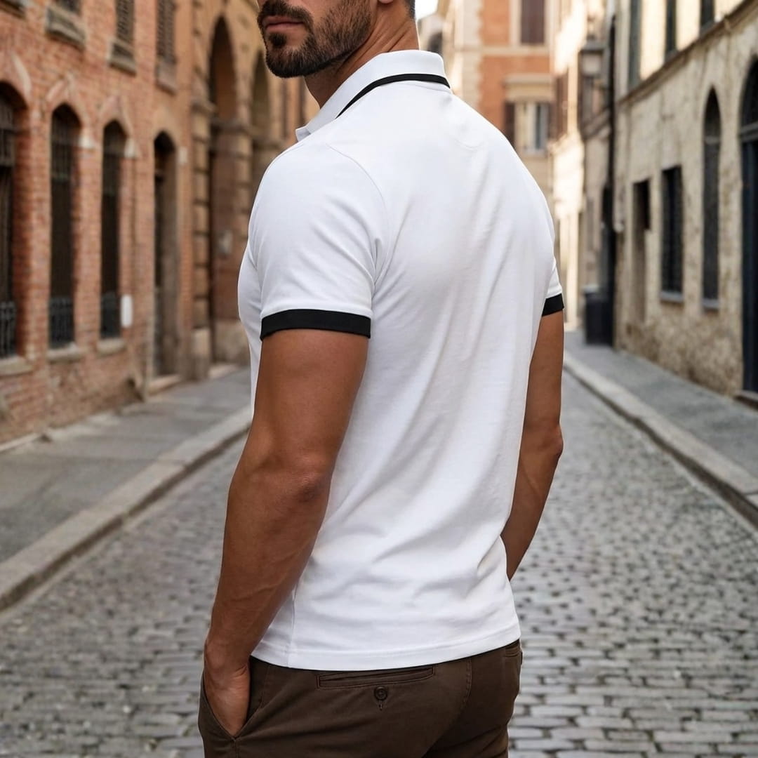 Gabriele Cotton Blend Polo Shirt — Contrast Color Casual Top