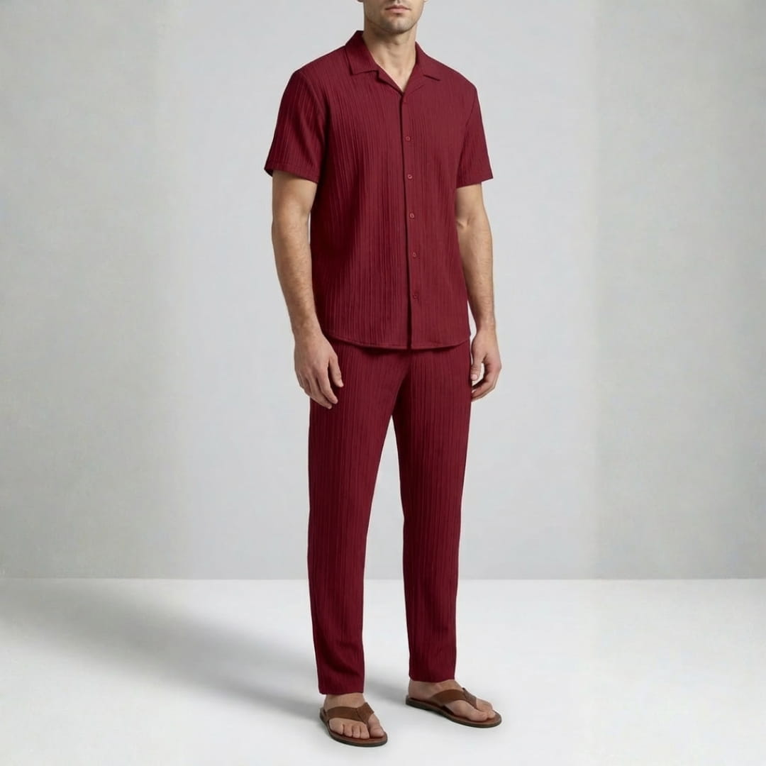 Trevor Premium Textured Summer Set — Lightweight Casual Shirt-Pants Outfit Set