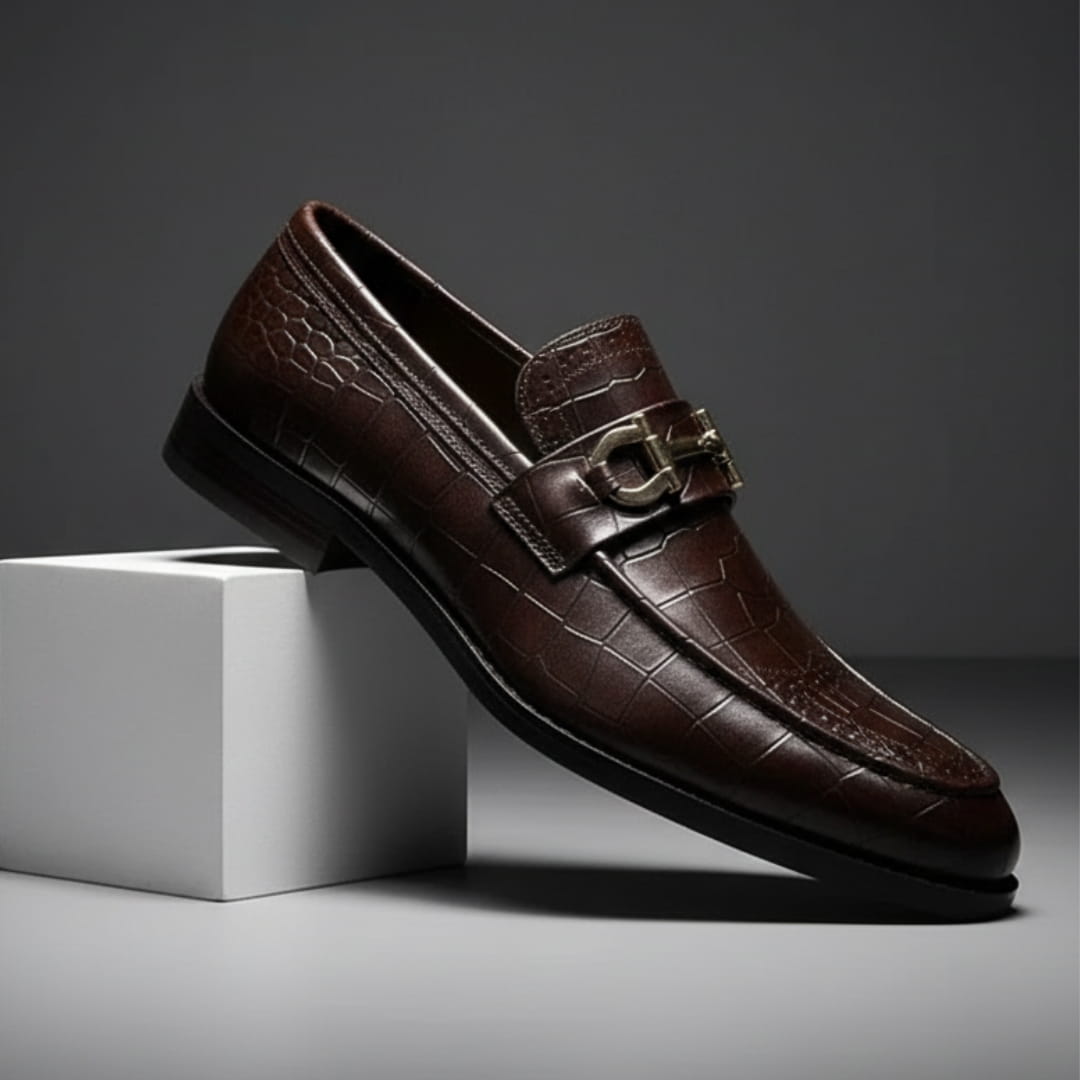 Domenico Genuine Leather Buckle Loafers — Polished Slip-On Casual Dress Shoes