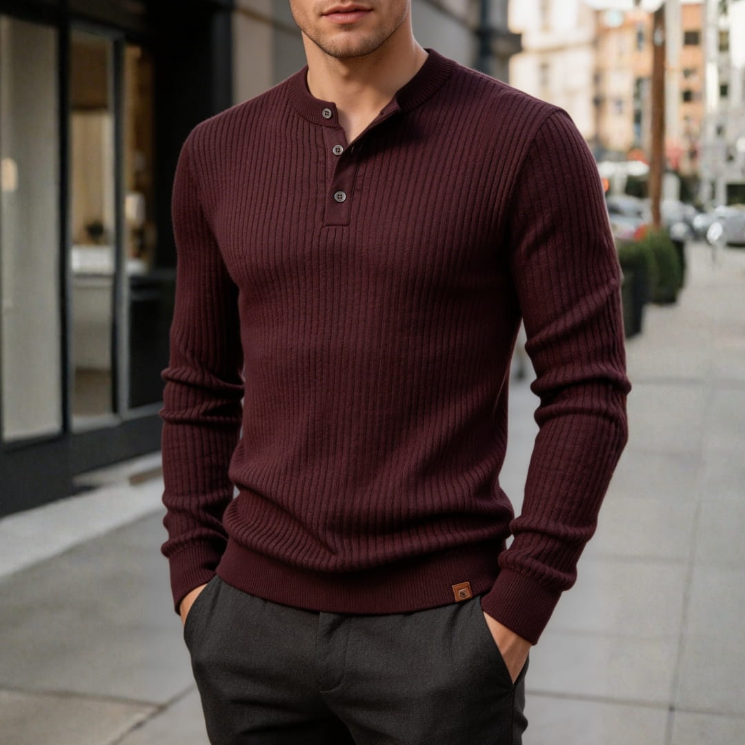 Paulo Rib Knit Henley Shirt – Stretch Casual Long Sleeve Smart Fit