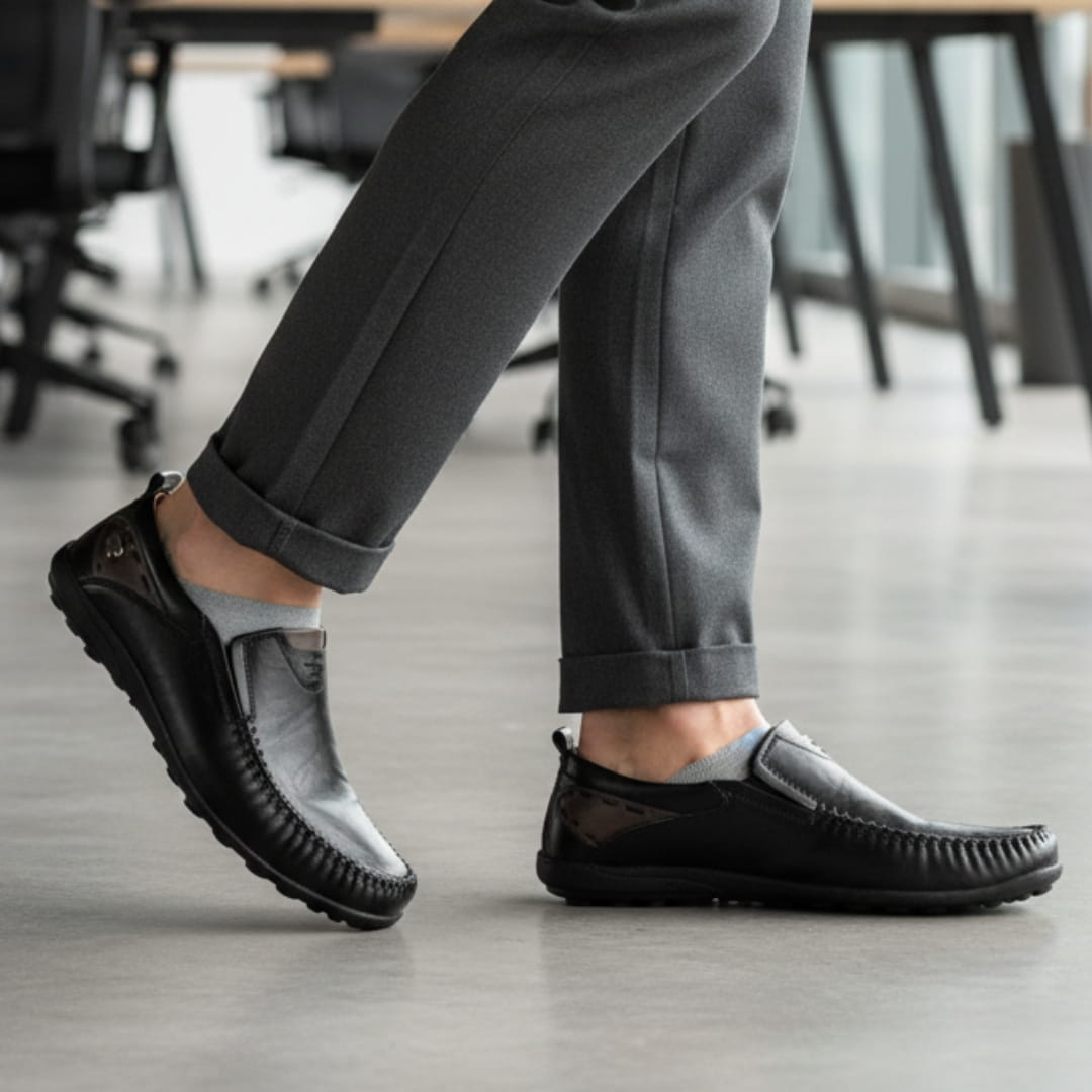 Steffano Slip-On Leather Loafers — Cushioned Minimalist Casual Dress Shoes