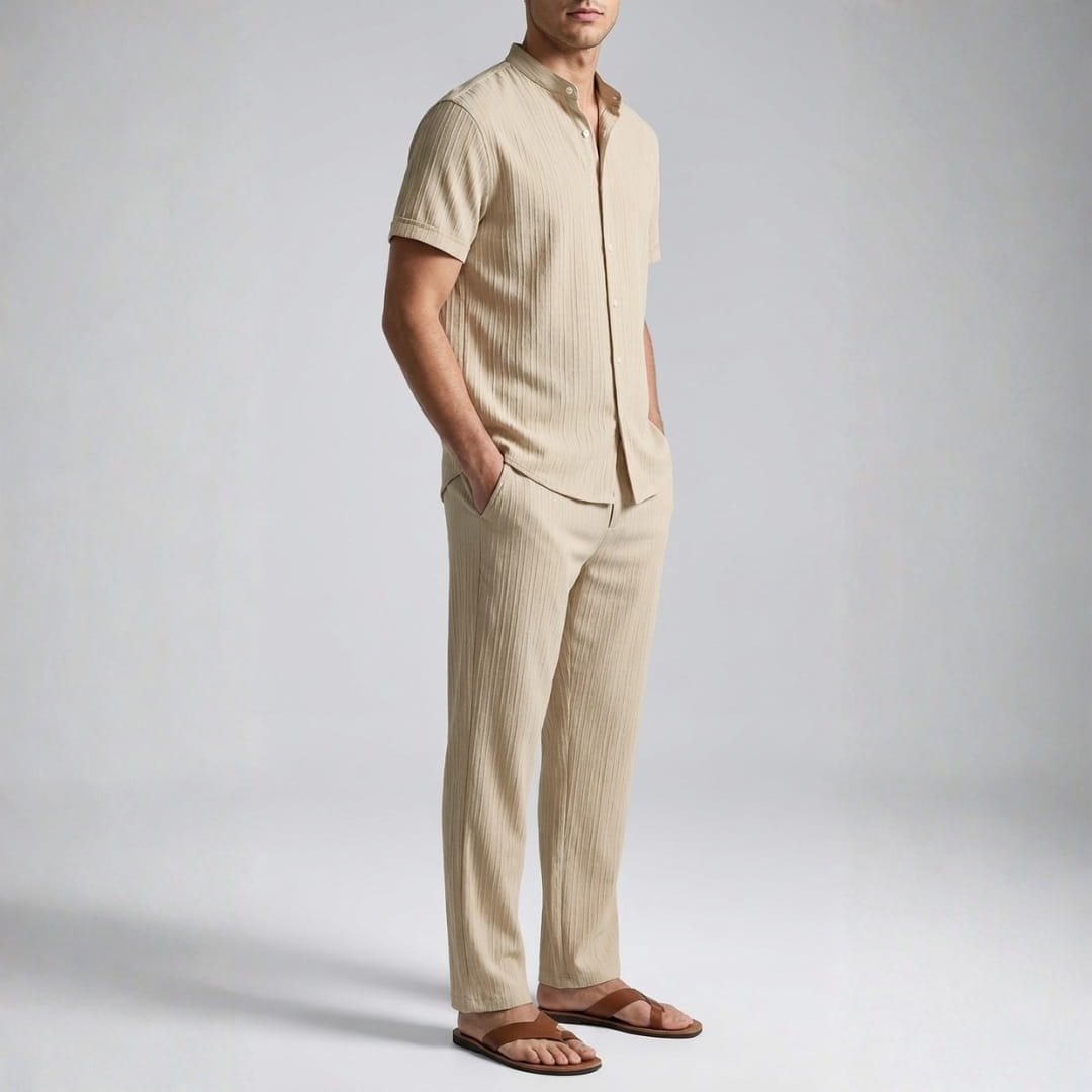 Trevor Premium Textured Summer Set — Lightweight Casual Shirt-Pants Outfit Set