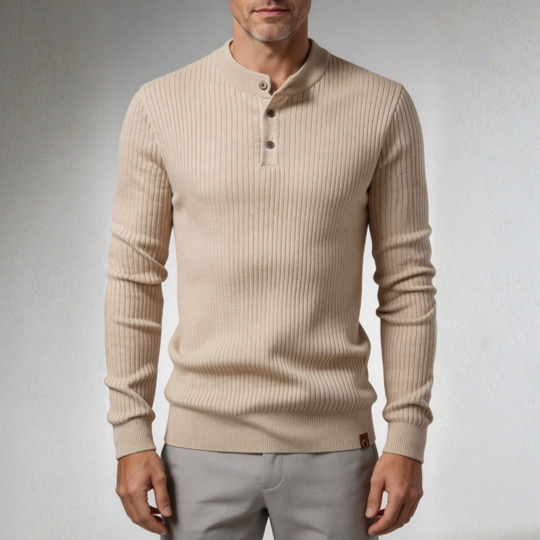 Paulo Rib Knit Henley Shirt – Stretch Casual Long Sleeve Smart Fit