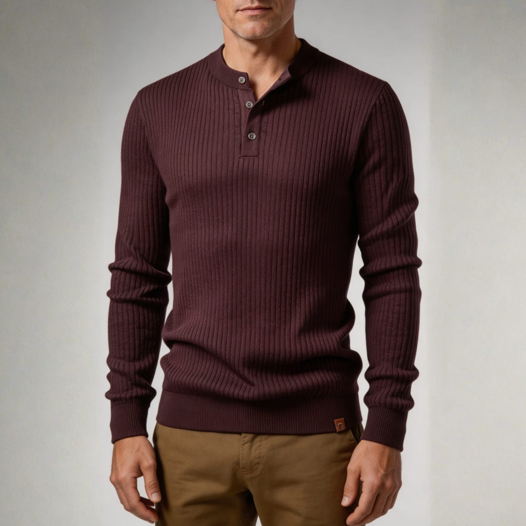 Paulo Rib Knit Henley Shirt – Stretch Casual Long Sleeve Smart Fit