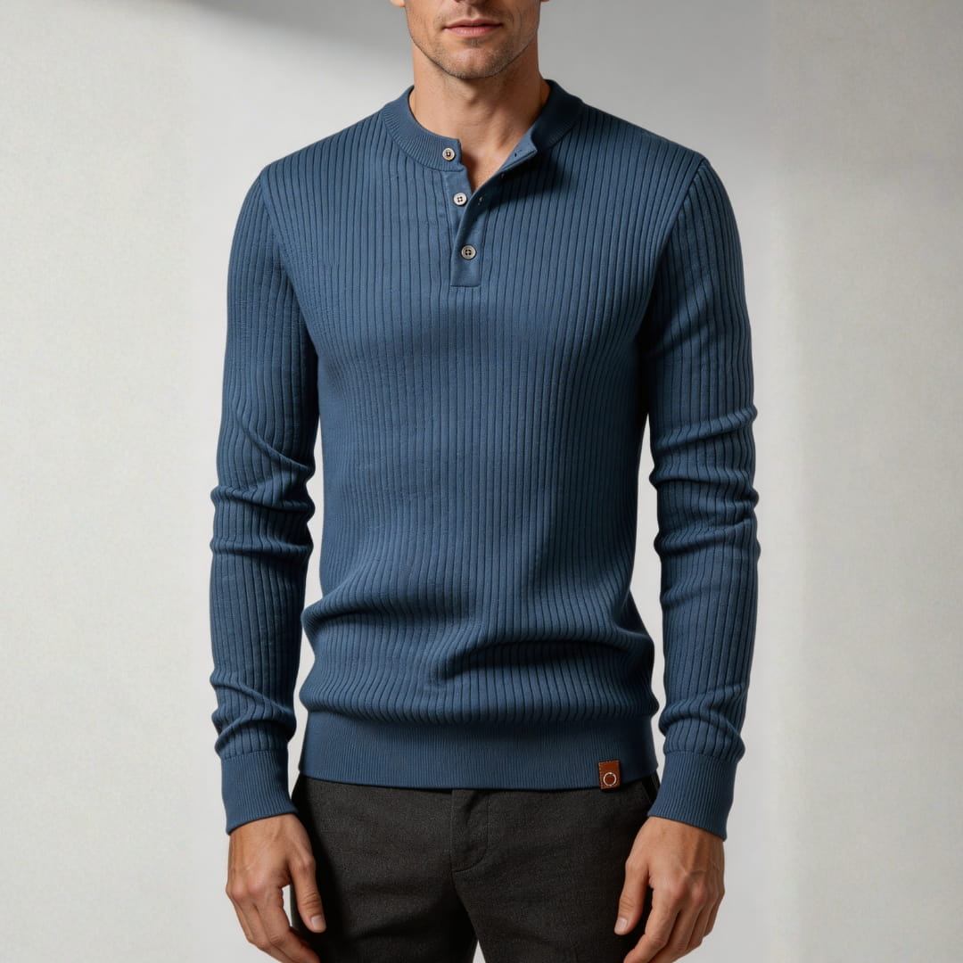Paulo Rib Knit Henley Shirt – Stretch Casual Long Sleeve Smart Fit