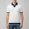 Jovani Textured Knit V-Neck Polo Shirt — V-Neck Tailored Casual Top