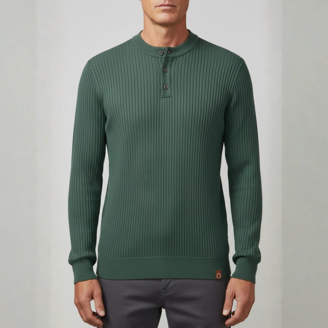 Paulo Rib Knit Henley Shirt – Stretch Casual Long Sleeve Smart Fit