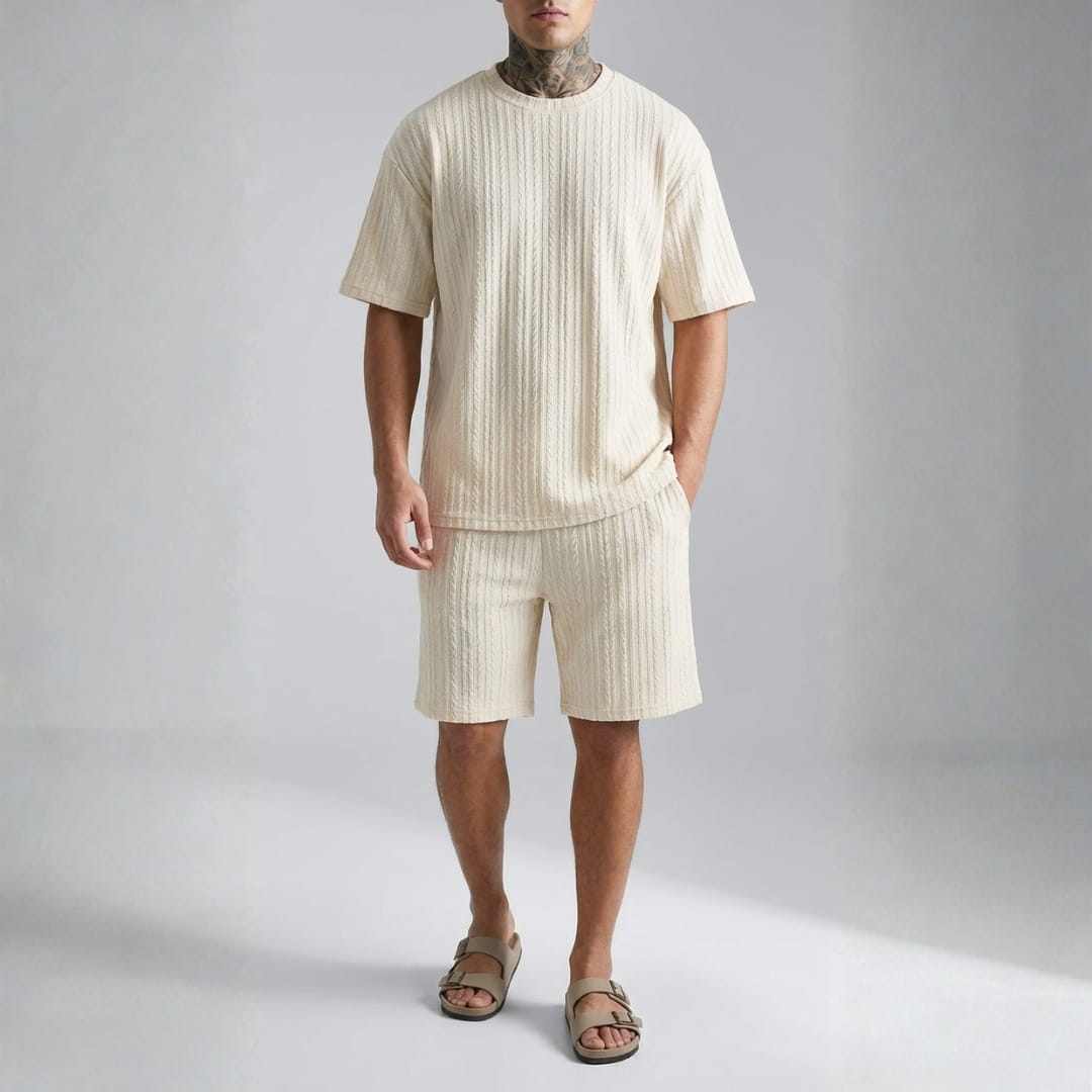 Pietro Cable Knit Co-Ord Set — Textured Relaxed Fit Two-Piece Outfit