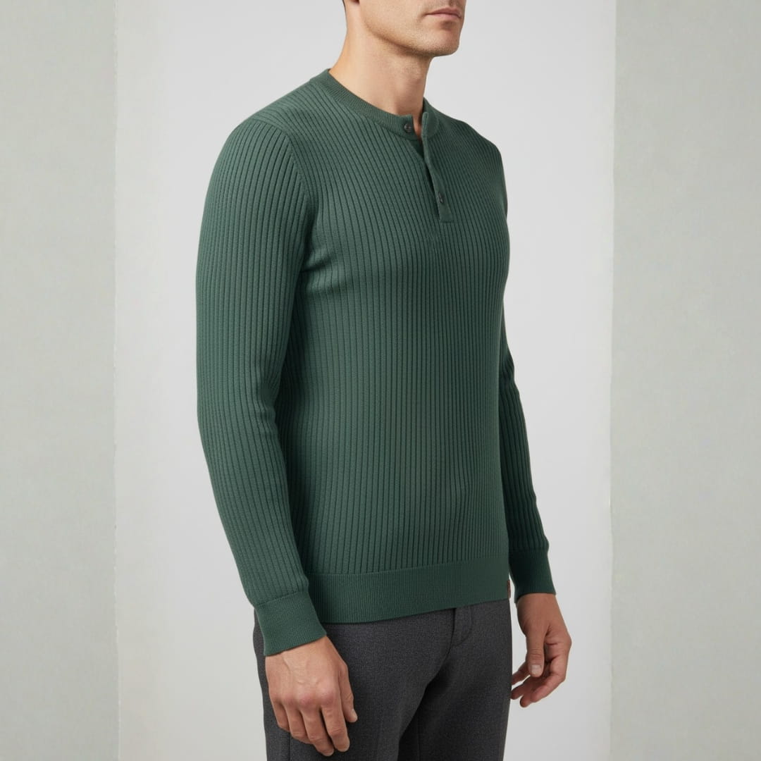 Paulo Rib Knit Henley Shirt – Stretch Casual Long Sleeve Smart Fit