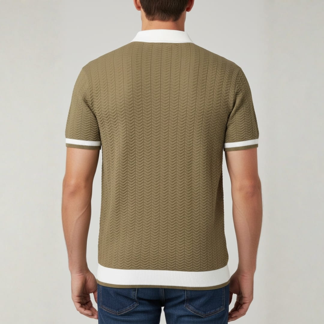 Jovani Textured Knit V-Neck Polo Shirt — V-Neck Tailored Casual Top