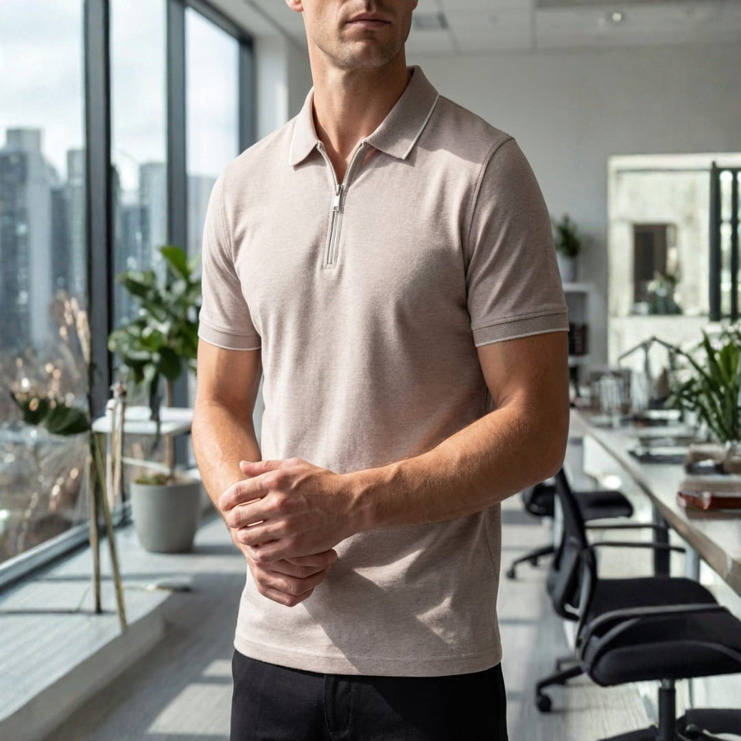 Eric Performance Quarter Zip Polo Shirt – Stretch Smart Fit Casual Shirt