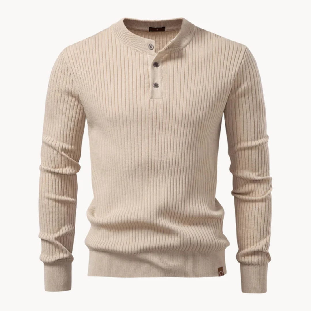 Paulo Rib Knit Henley Shirt – Stretch Casual Long Sleeve Smart Fit