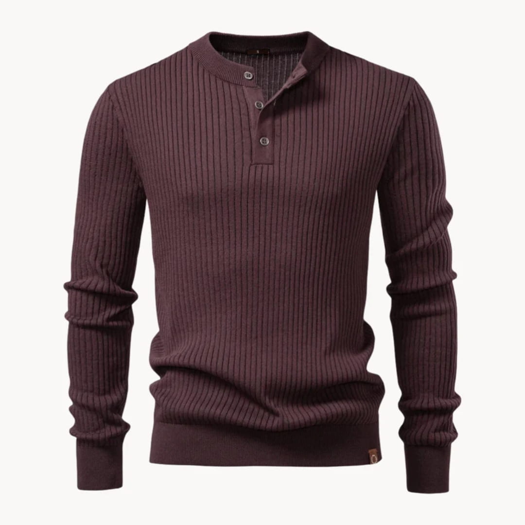 Paulo Rib Knit Henley Shirt – Stretch Casual Long Sleeve Smart Fit