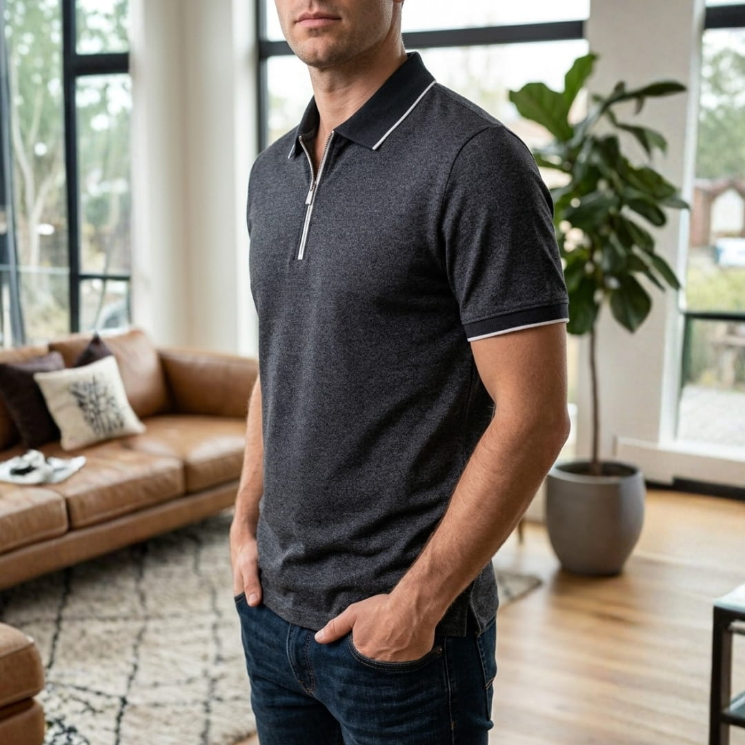 Eric Performance Quarter Zip Polo Shirt – Stretch Smart Fit Casual Shirt