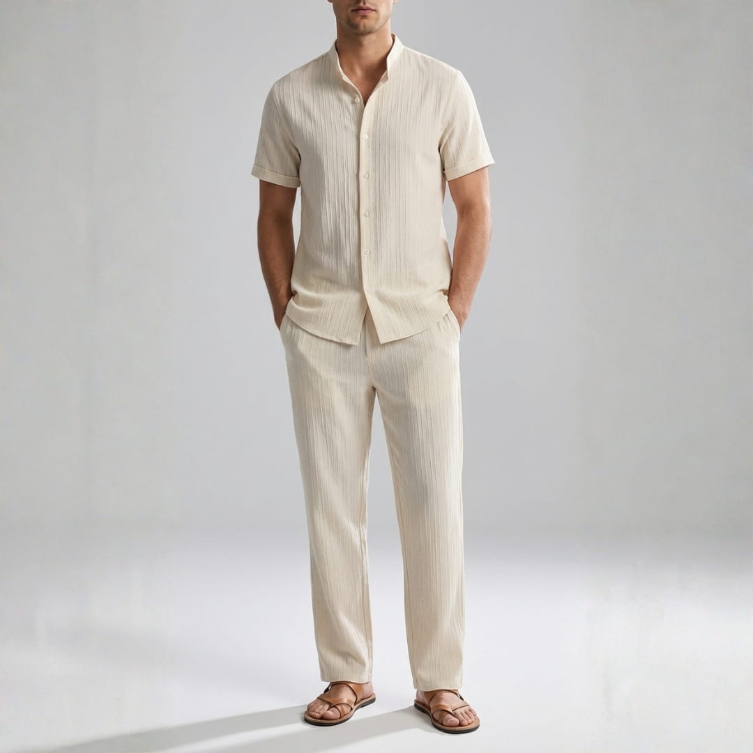Trevor Premium Textured Summer Set — Lightweight Casual Shirt-Pants Outfit Set