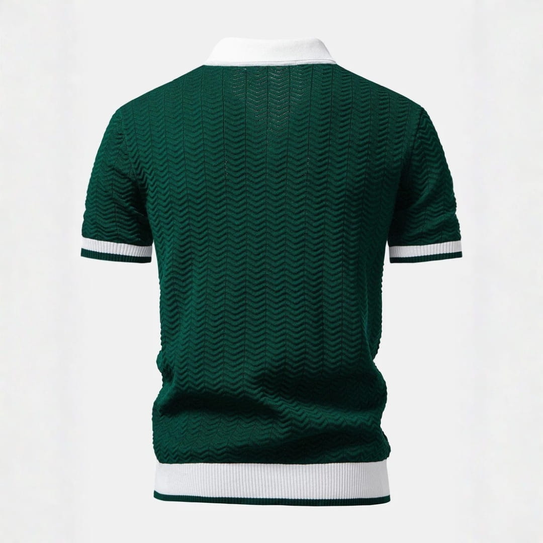 Jovani Textured Knit V-Neck Polo Shirt — V-Neck Tailored Casual Top