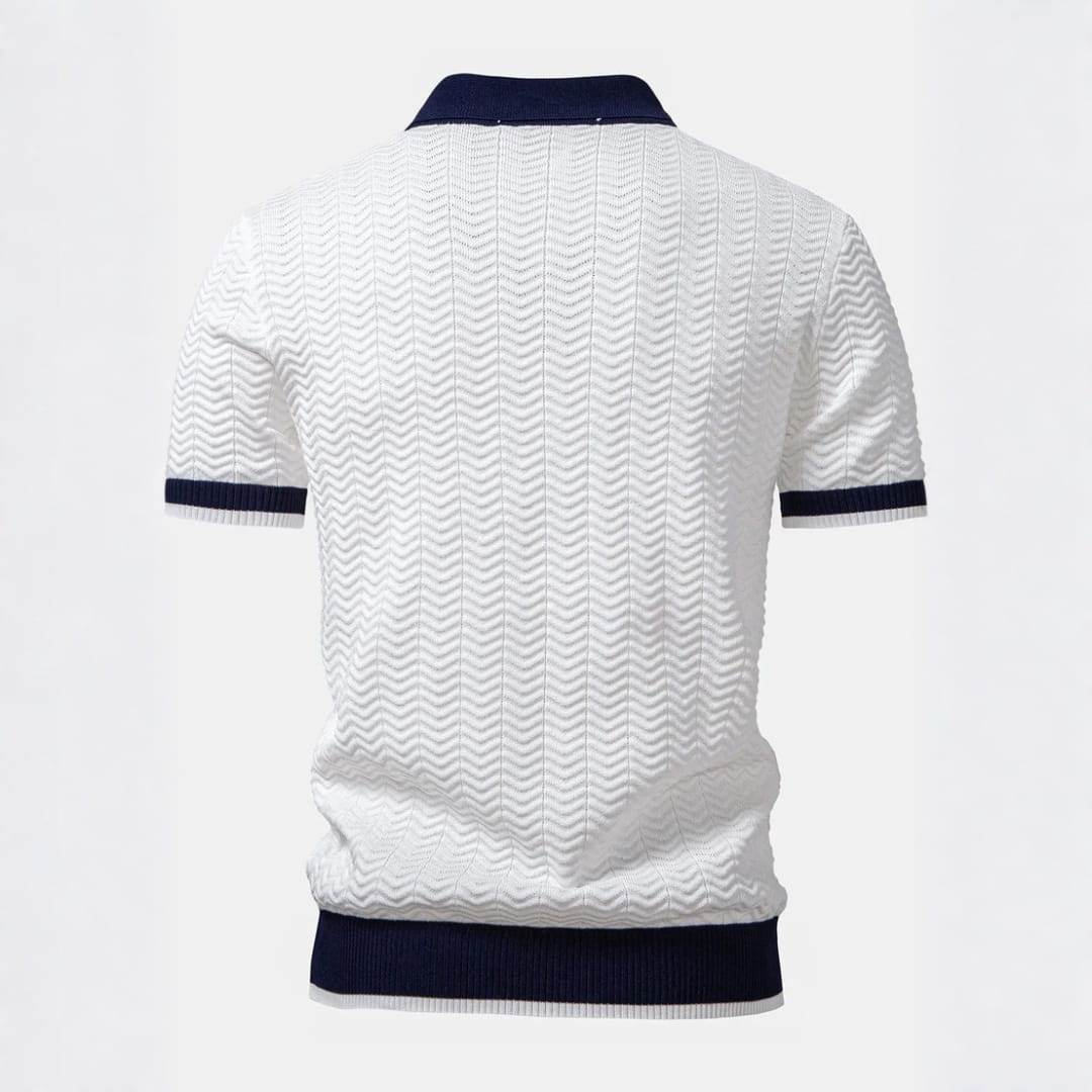Jovani Textured Knit V-Neck Polo Shirt — V-Neck Tailored Casual Top