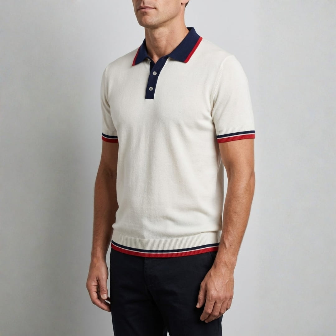 George Knit Performance Polo Shirt — Contrast Stripe Casual Shirt