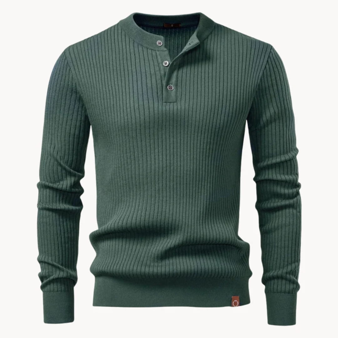 Paulo Rib Knit Henley Shirt – Stretch Casual Long Sleeve Smart Fit
