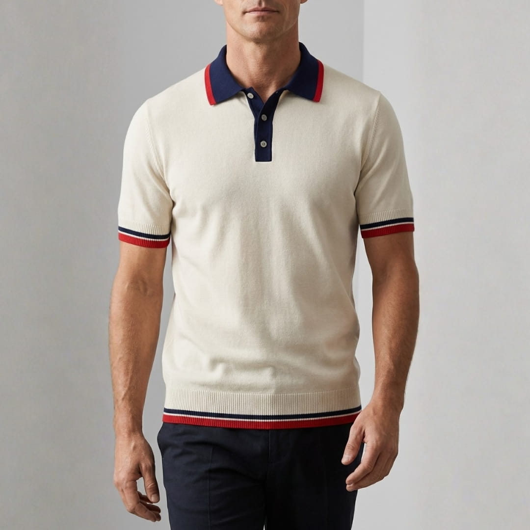 George Knit Performance Polo Shirt — Contrast Stripe Casual Shirt