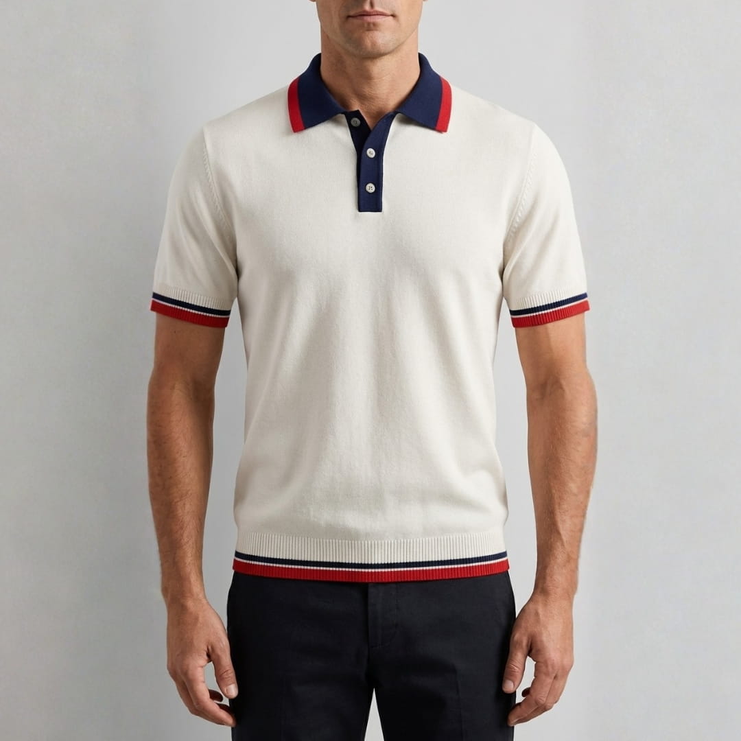 George Knit Performance Polo Shirt — Contrast Stripe Casual Shirt