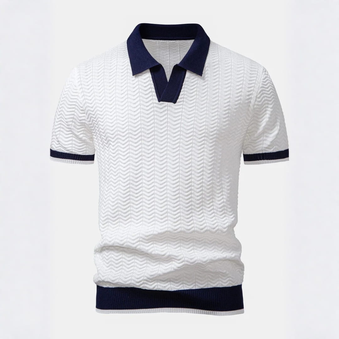 Jovani Textured Knit V-Neck Polo Shirt — V-Neck Tailored Casual Top